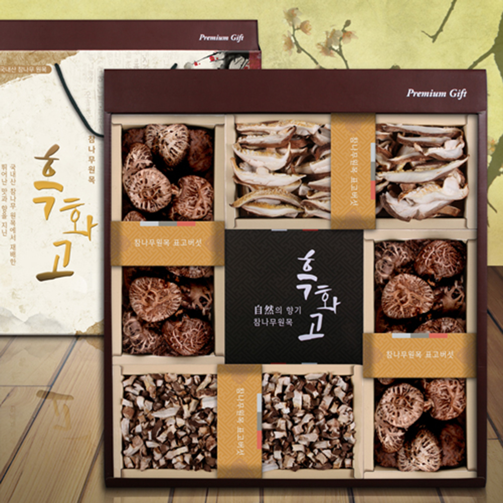 [참나무원목] 흑화고4P (흑화고 80g*2, 슬라이스 60g, 표고칩 60g(총 280g))