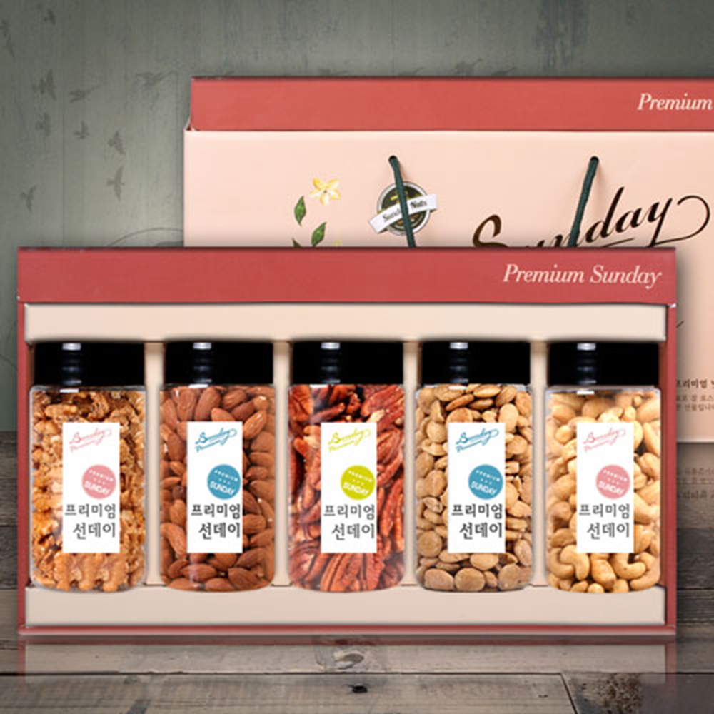 [선데이견과] 선데이견과 5P 2호(호두130g, 아몬드240g, 피칸(180g), 사차인치200g, 캐슈넛230g)