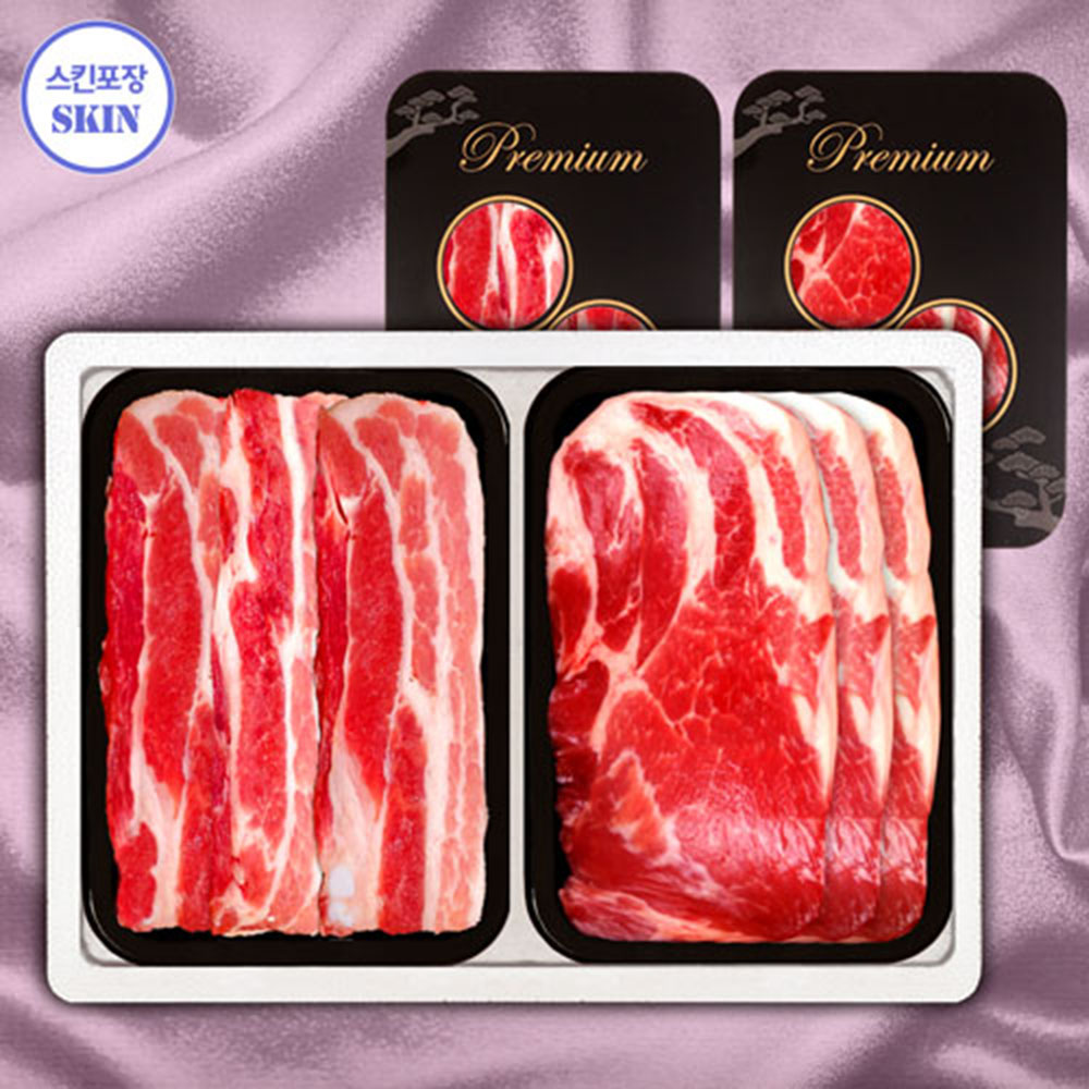 [냉장/스킨] 1등급 한돈구이 2P 1호 600g(삼겹살300g, 목살300g)