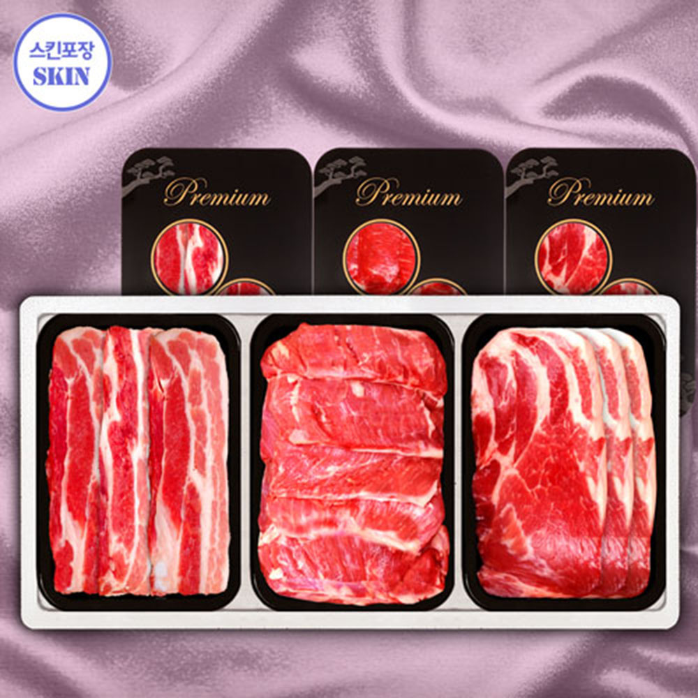 [냉장/스킨] 1등급 한돈구이 3P 1호 900g(삼겹살300g, 목살300g, 갈매기살300g)