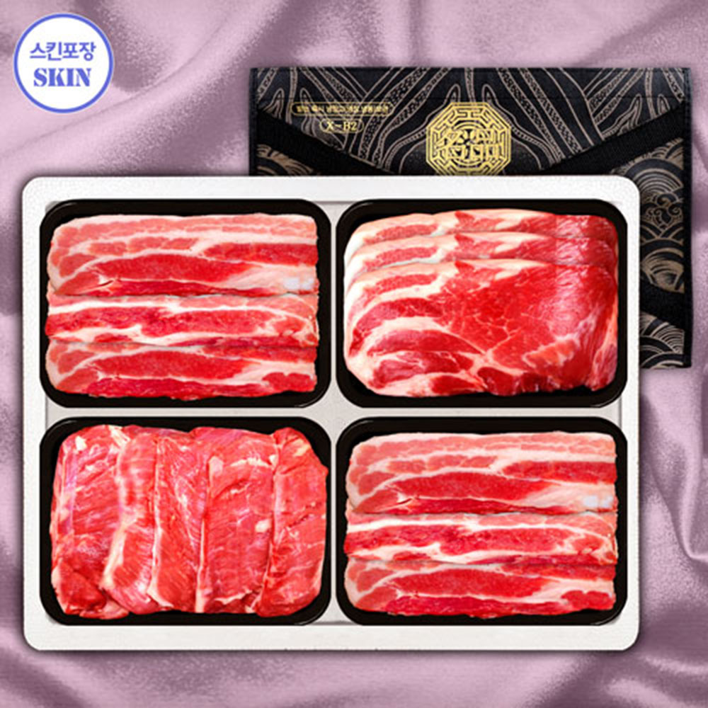 [냉장/스킨] 1등급 한돈구이 4P 1호 1.6kg(삼겹살400g*2, 목살400g, 갈매기살400g)