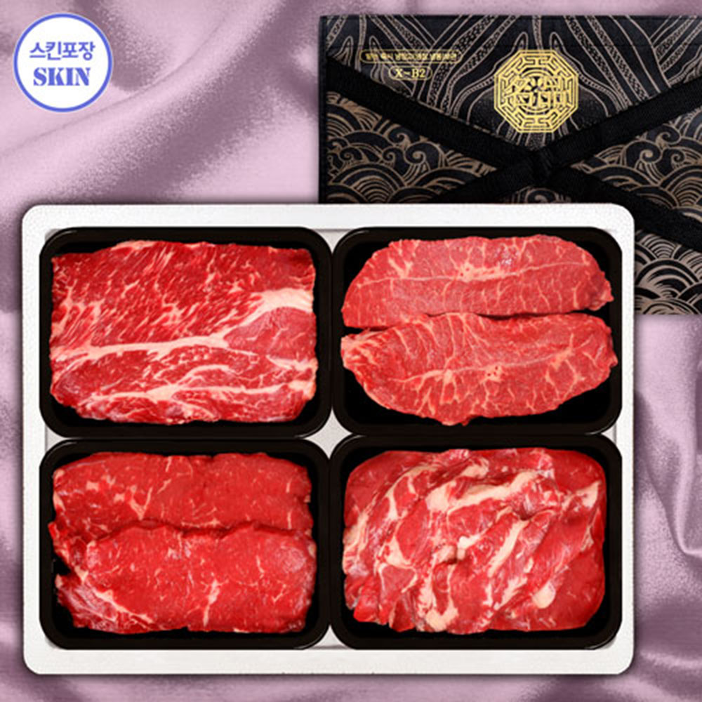 [블랙라벨] [수입냉장/스킨] 블랙라벨프라임4P 2호 1.2kg(등심300g, 부채살300g, 살치살300g, 늑간살300g)