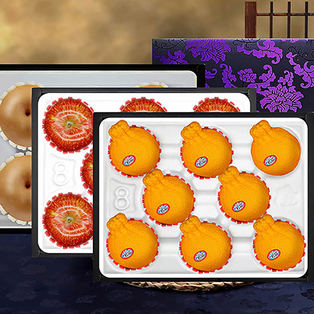 자연지기 아침농장 과일3종 기획4호 (7.5kg 사과8+배5+한라봉8, 3박스 합포장)