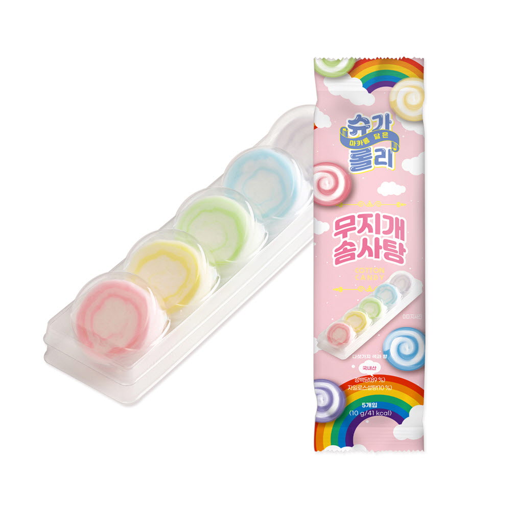 마카롱 닮은 슈가롤리 솜사탕 5개입 x 12개 (1박스) 유아간식 수제한입 솜사탕