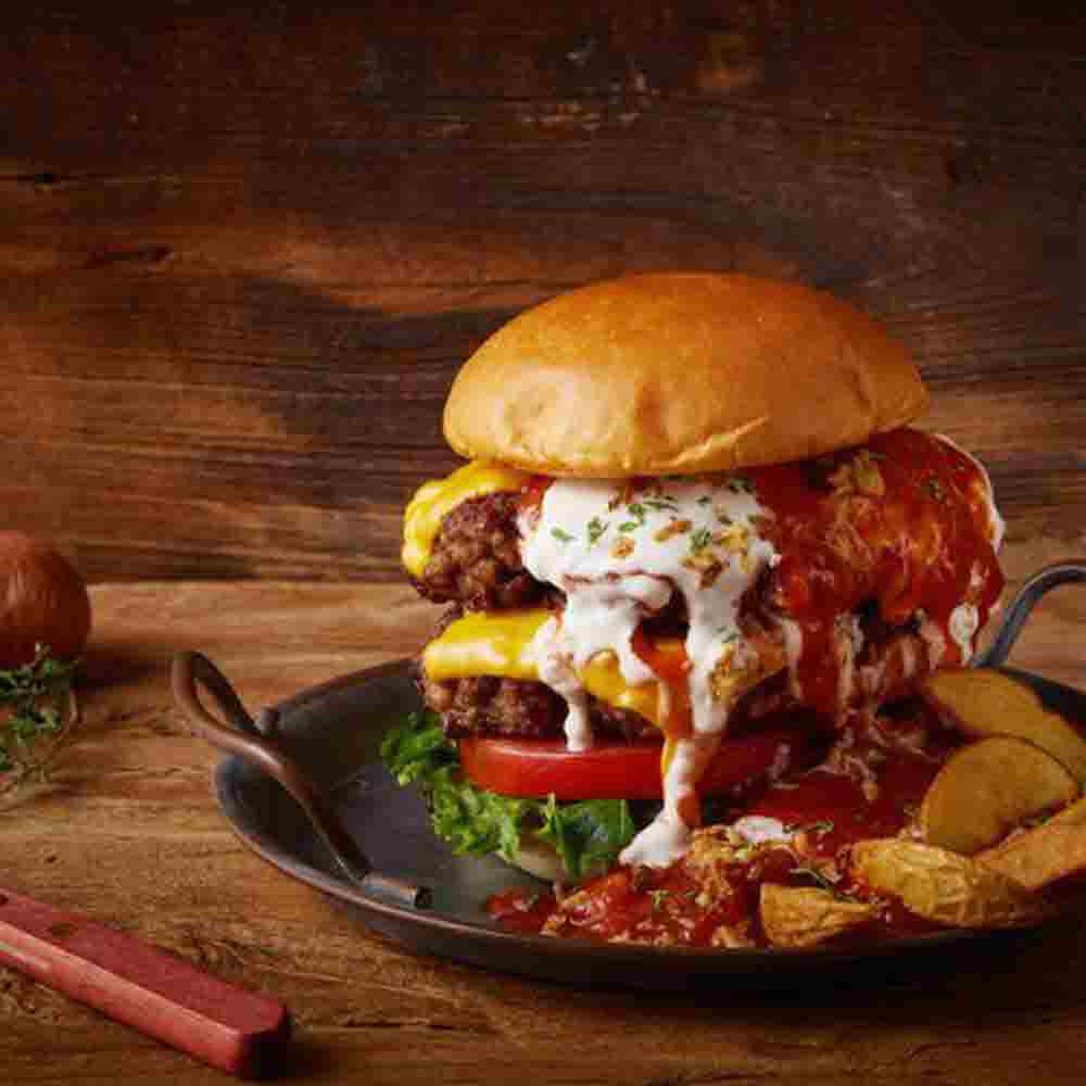 담짜 100% Beef 핫 더블 스테이크 치즈 햄버거+웨지감자 (1인분/1030g)