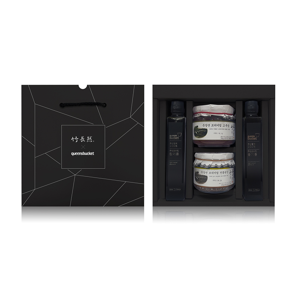 쿠엔즈버킷 참기름200ml+들기름200ml+죽장연된장500g+죽장연고추장500g 2호 4종세트