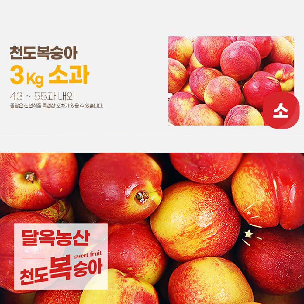 달옥농산 신선복숭아 3kg [천도3소과] (43-55) /개당55-70g