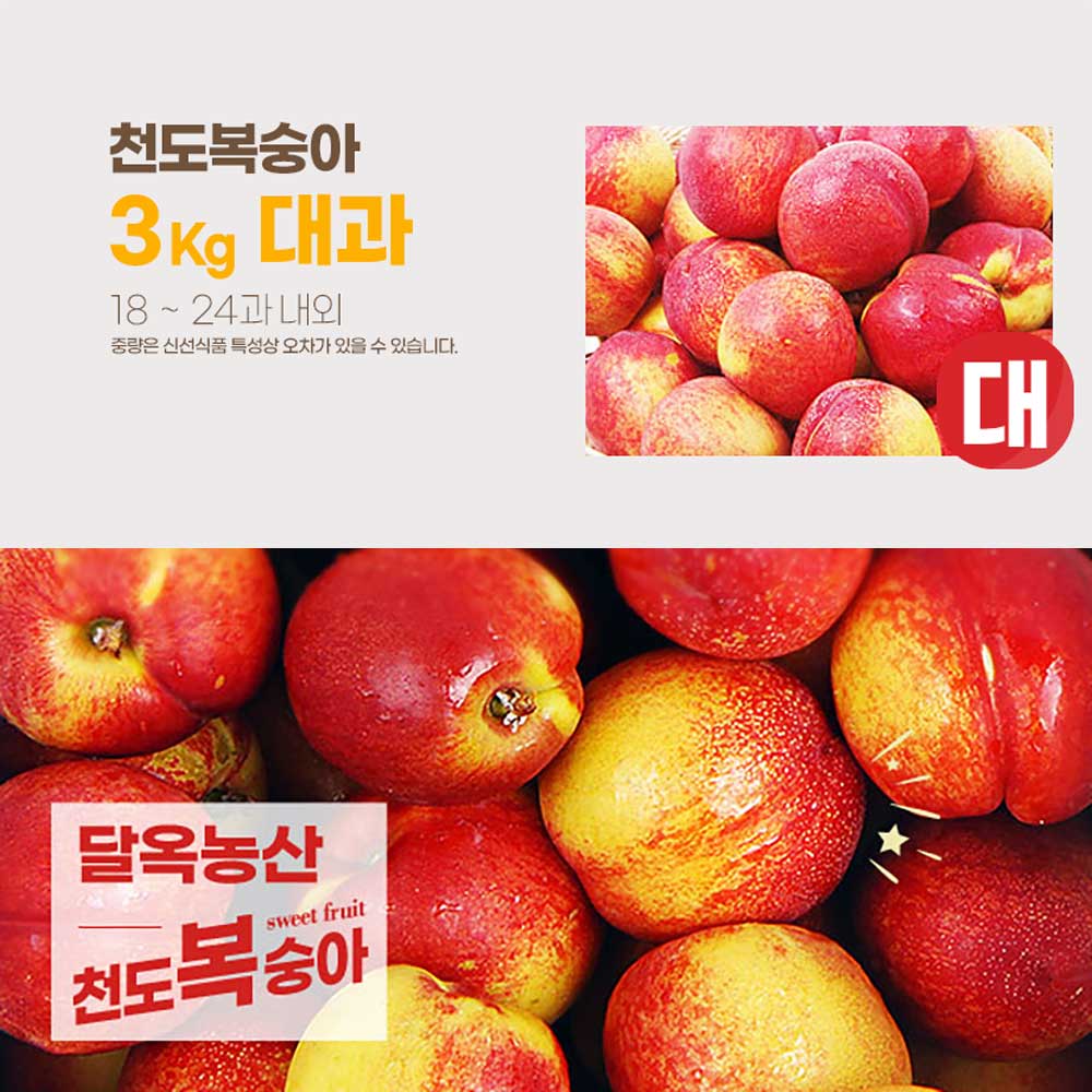 달옥농산 신선복숭아[6월 2일 출고예정 예약판매] 3kg [천도3대과] (18-24) /개당 140g내외