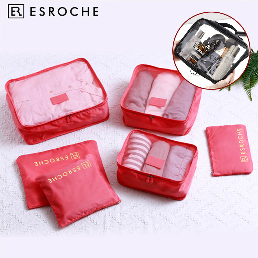 에스로체 여행용 파우치 6종세트(핑크)+ 투명 화장품 파우치 CP-1001