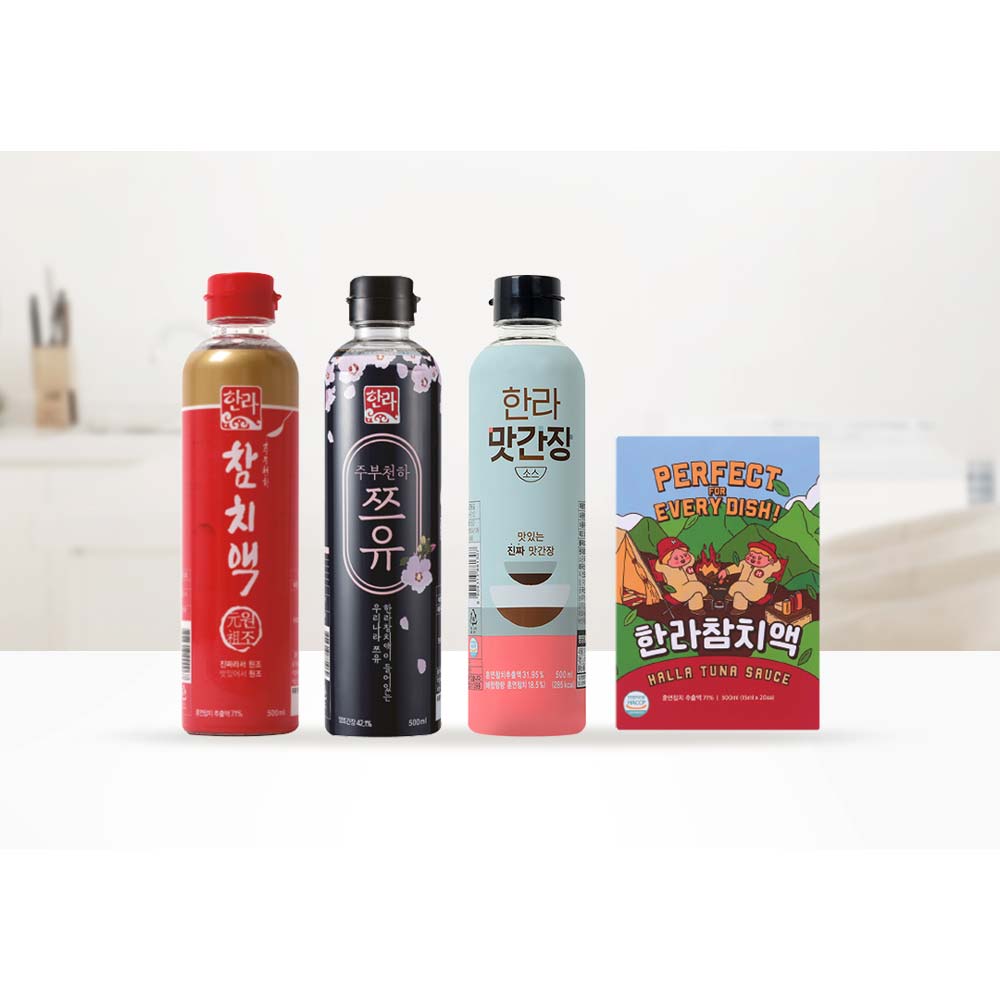 주부천하 실속세트 (참치액 500ml 1병+ 주부천하쯔유 500ml 1병 +맛간장소스 500ml1병+참치액 스틱 1박스 (20포))