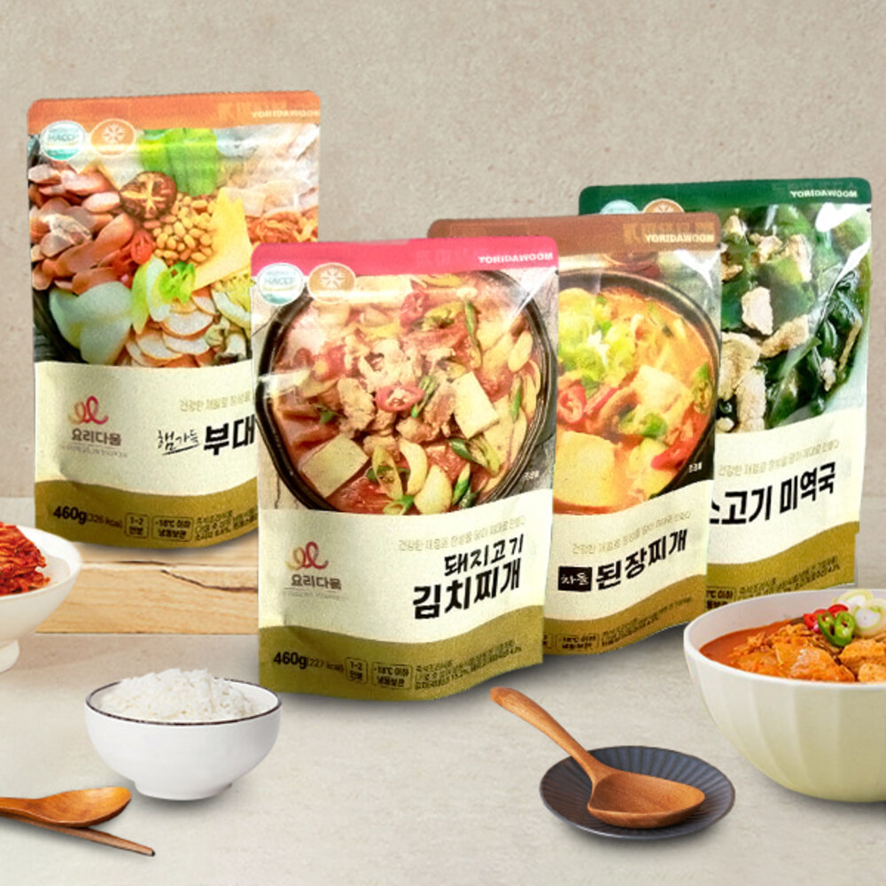 요리다움 햄가득부대찌개 460g+돼지고기김치찌개 460g+차돌된장찌개 460g+소고기미역국 460g