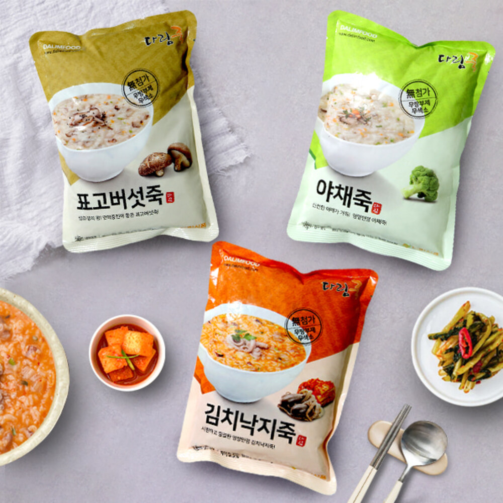 다림푸드 표고버섯죽 500g+야채죽 500g+김치낙지죽 500g