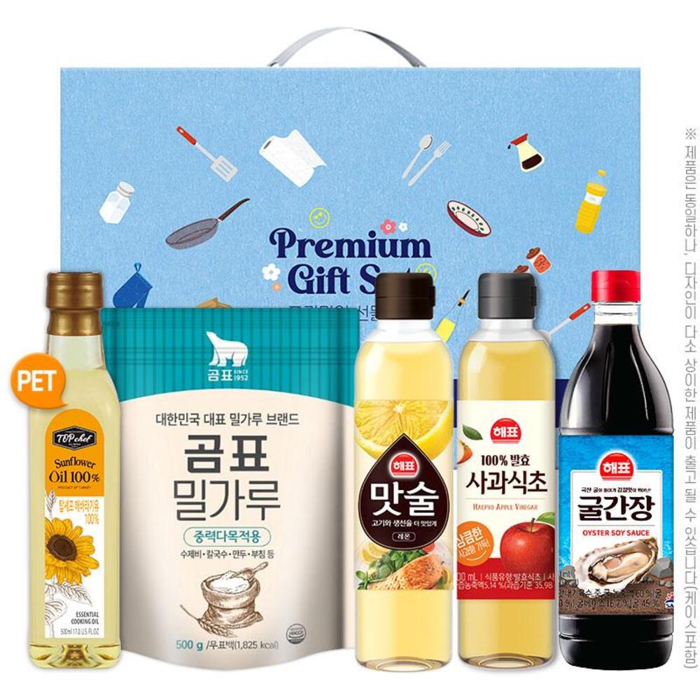 감사혼합세트5종6호(탑셰프페트해바라기유,곰표밀가루,해표맛술,해표사과식초,해표굴간장)